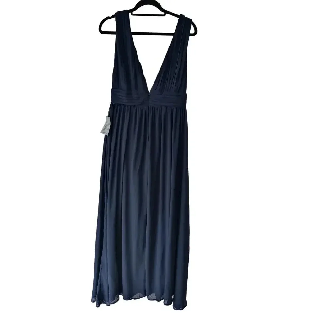 Love by Design Navy Gown Maxi Dress Formal‎ Sz L Graduation Wedding Guest Slit